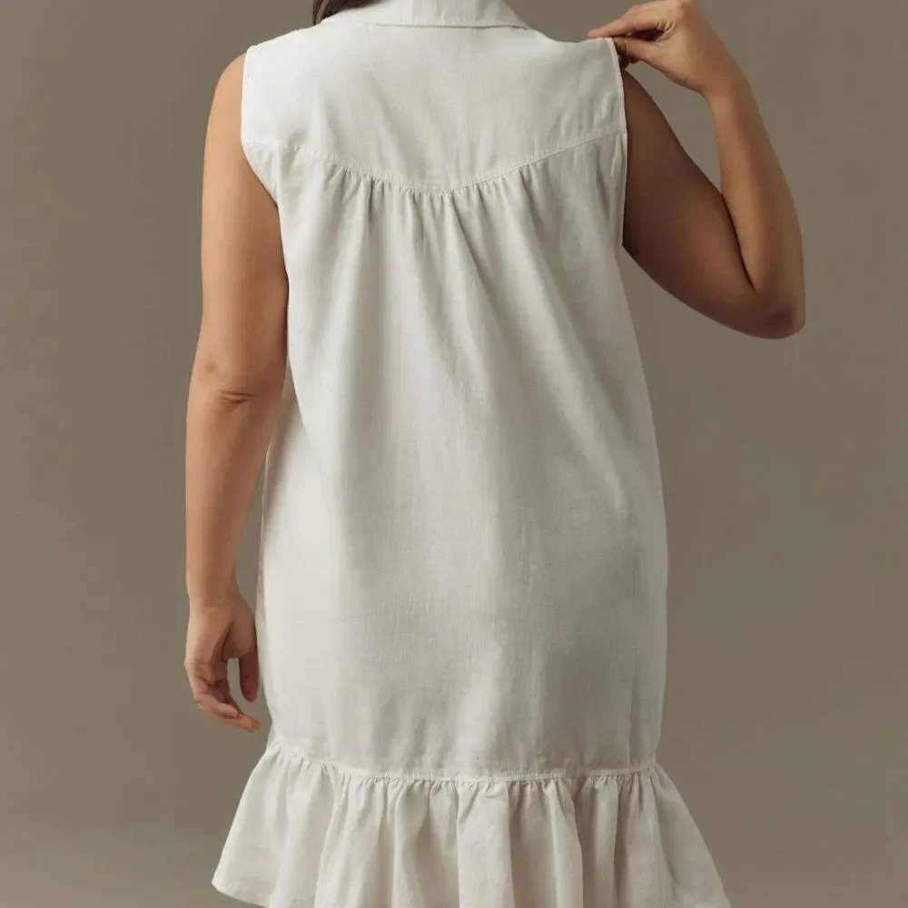 Anthropologie | Pilcro Sleeveless V-Neck Linen Flounce Mini Dress | Size: M - Picture 2 of 7